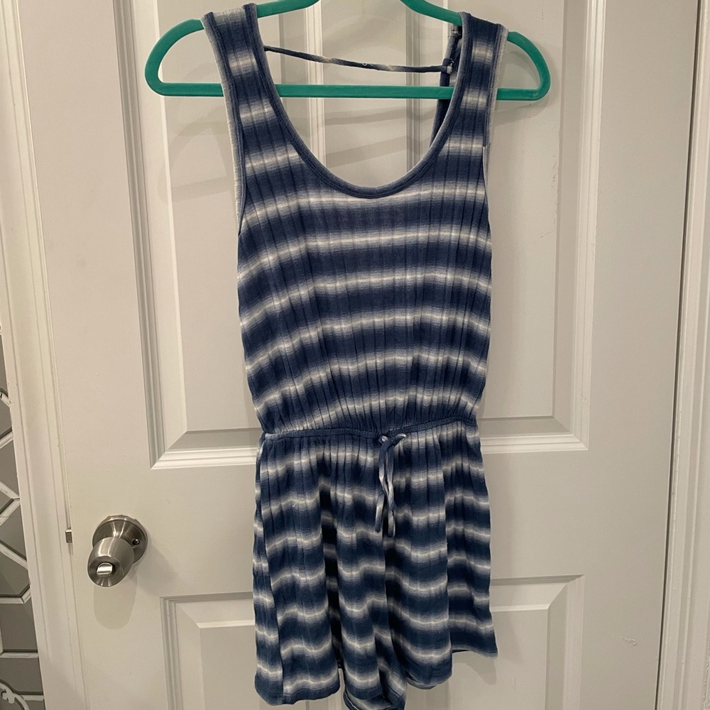 Blue and white romper.